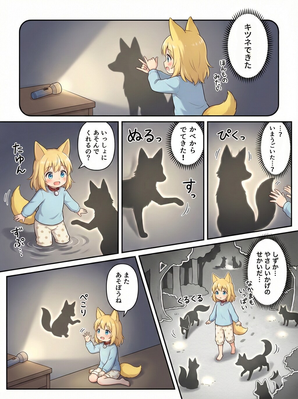 仲間達に遊んでもらってうれしいキツネ