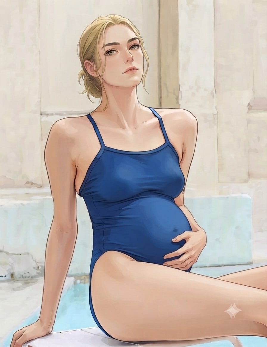 水着女性、妊娠、陣痛