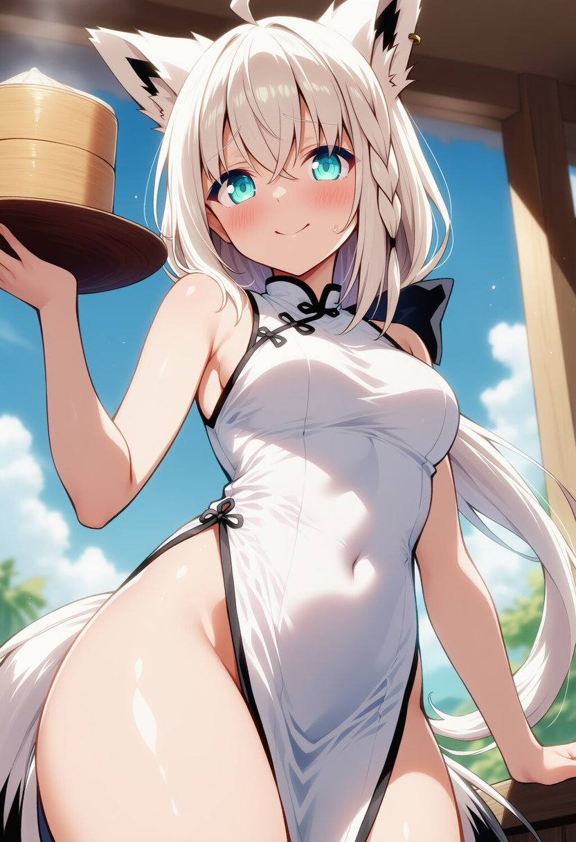 い、いらっしゃいませー！（白上フブキ）