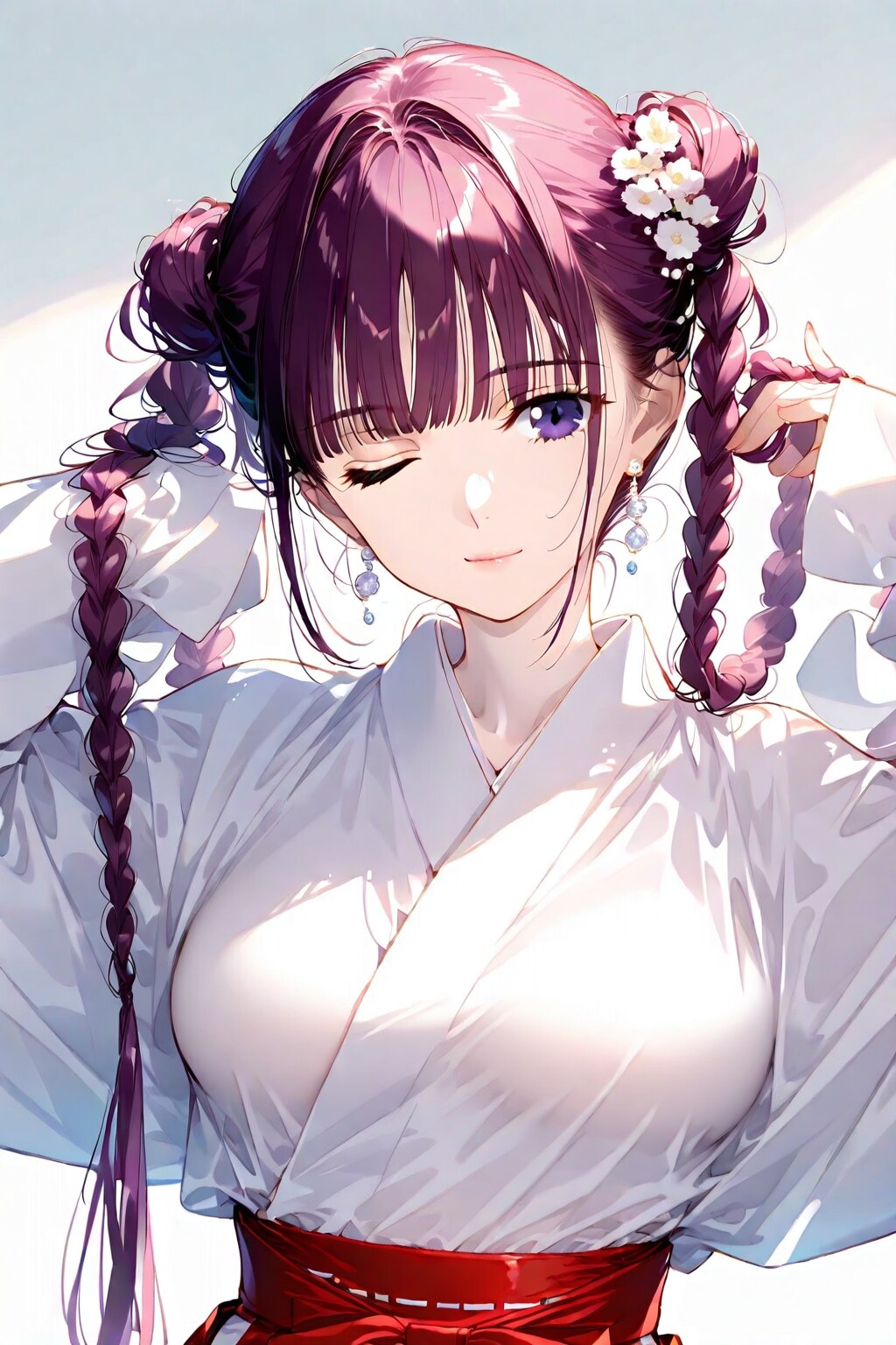 巫女服に着替え髪型を整える芹奈さん❤️今日も〇〇神社の平和と健康を祈って❤️