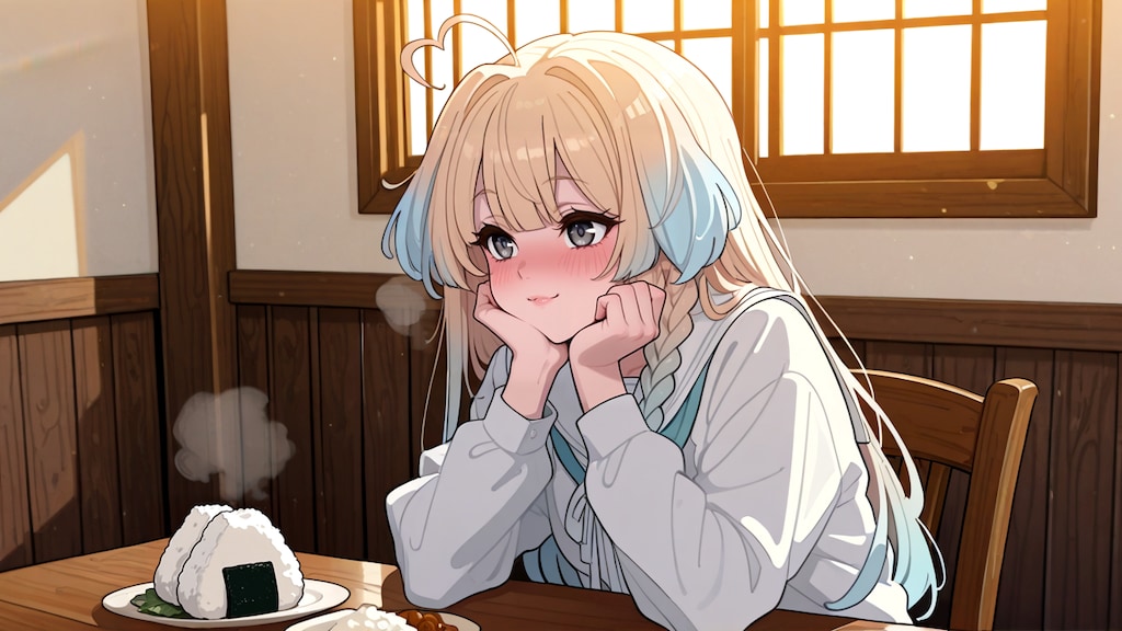 ご飯をおかずにおにぎりを食べるっ