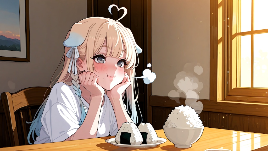 ご飯をおかずにおにぎりを食べるっ