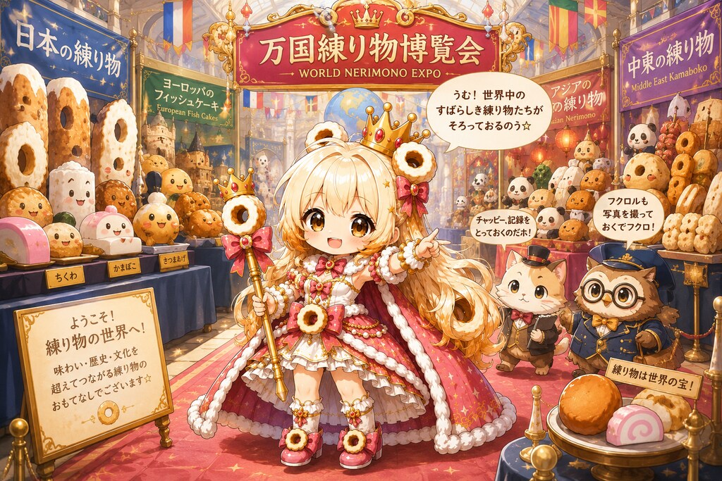 ちくわプリンセス、万国練り物博覧会を視察。