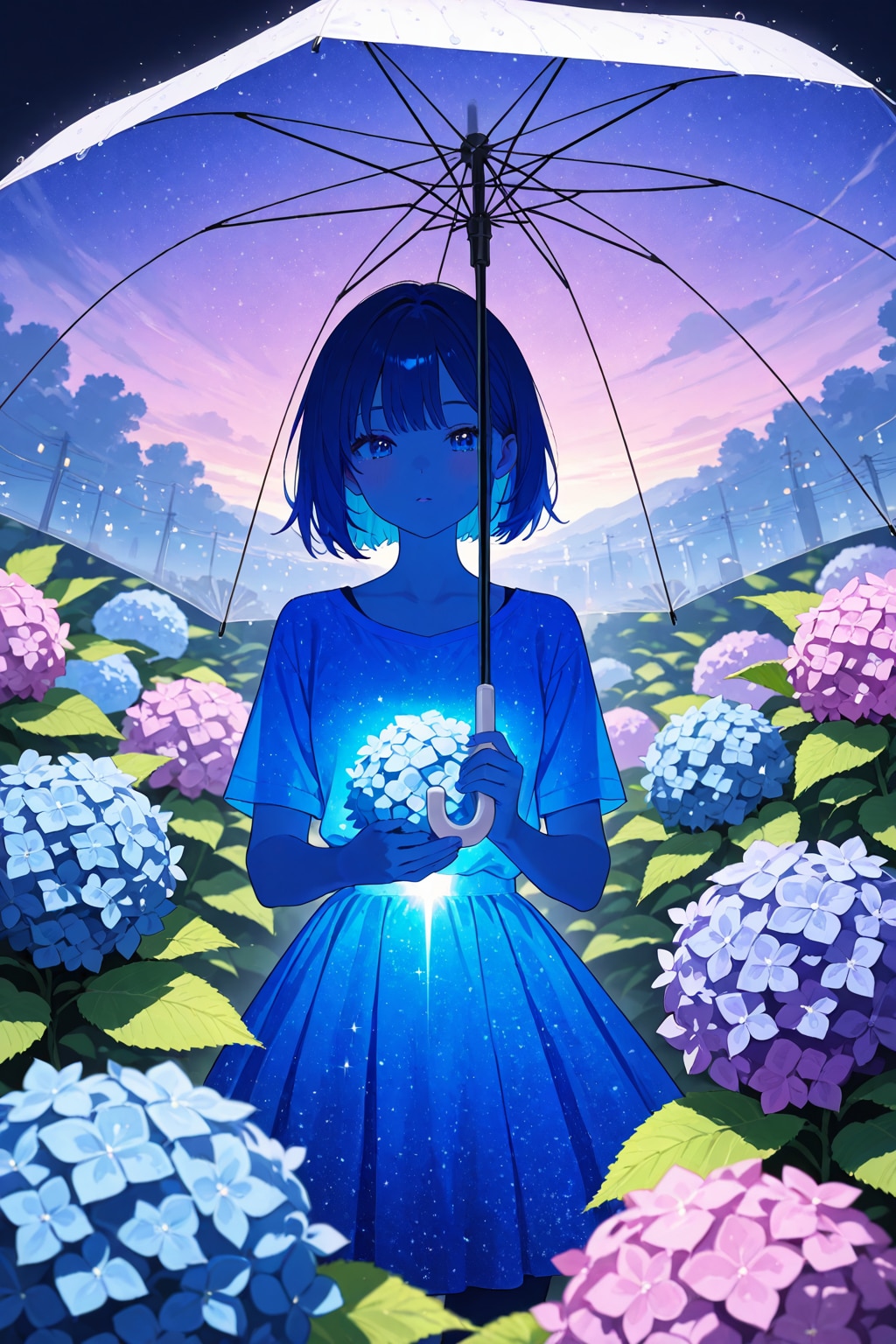 瑠璃色の夜に灯る雨花