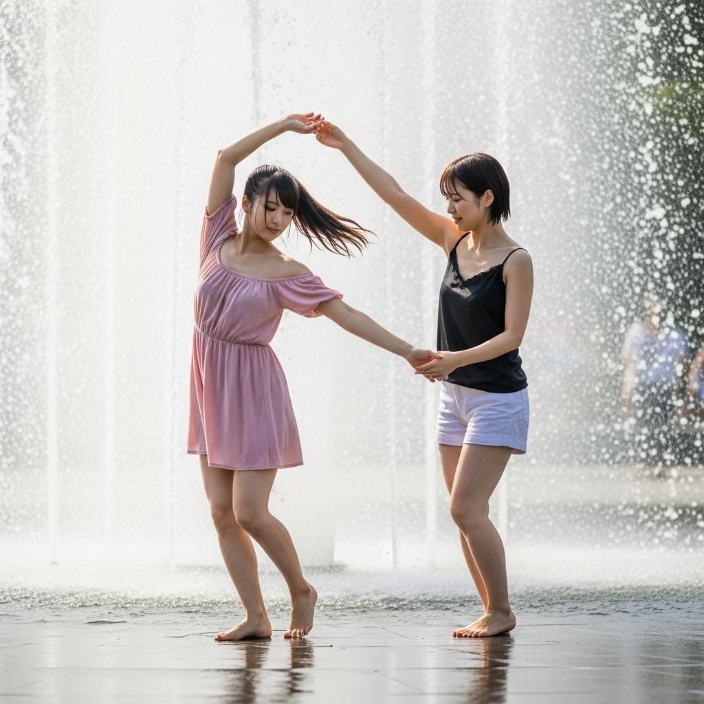 噴水で踊る
