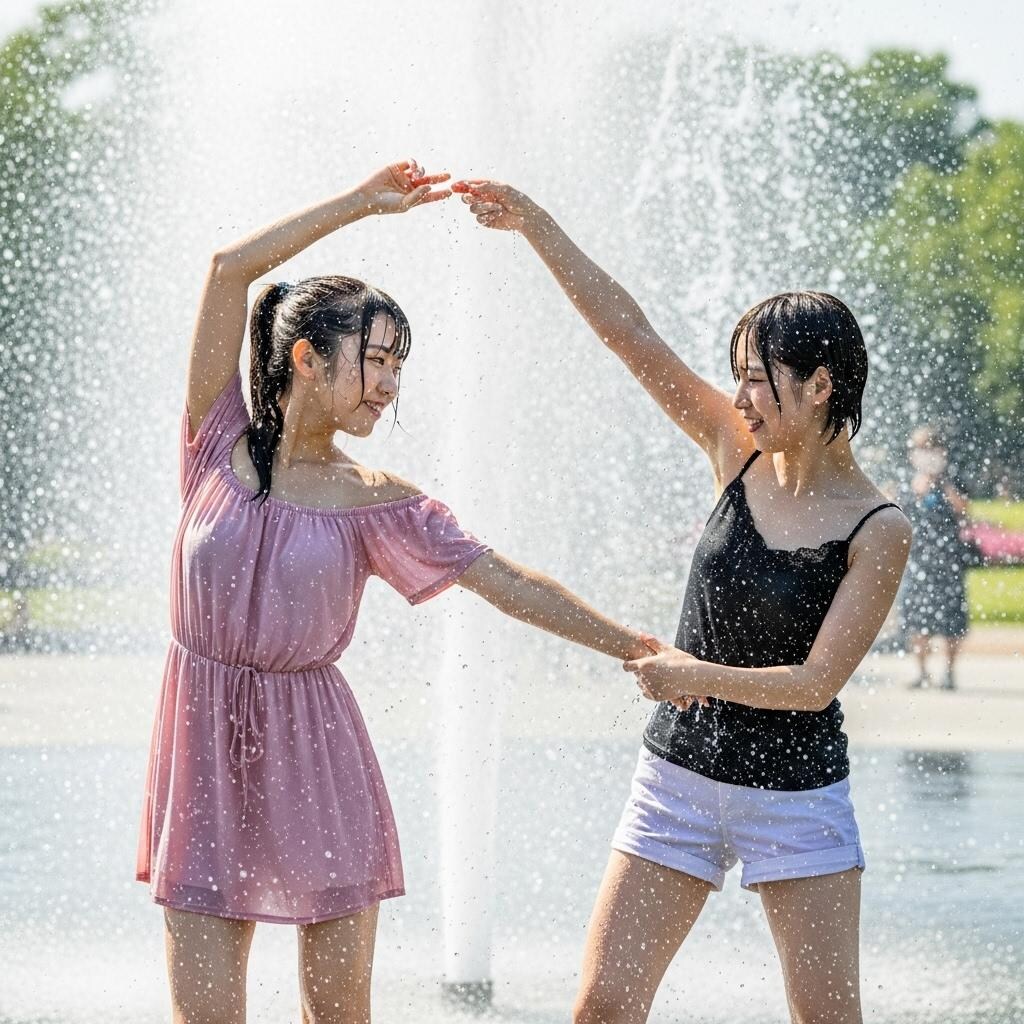 噴水で踊る