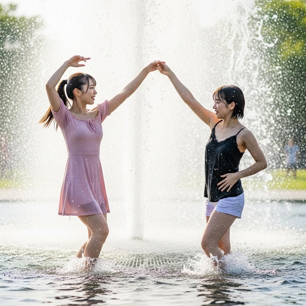 噴水で踊る