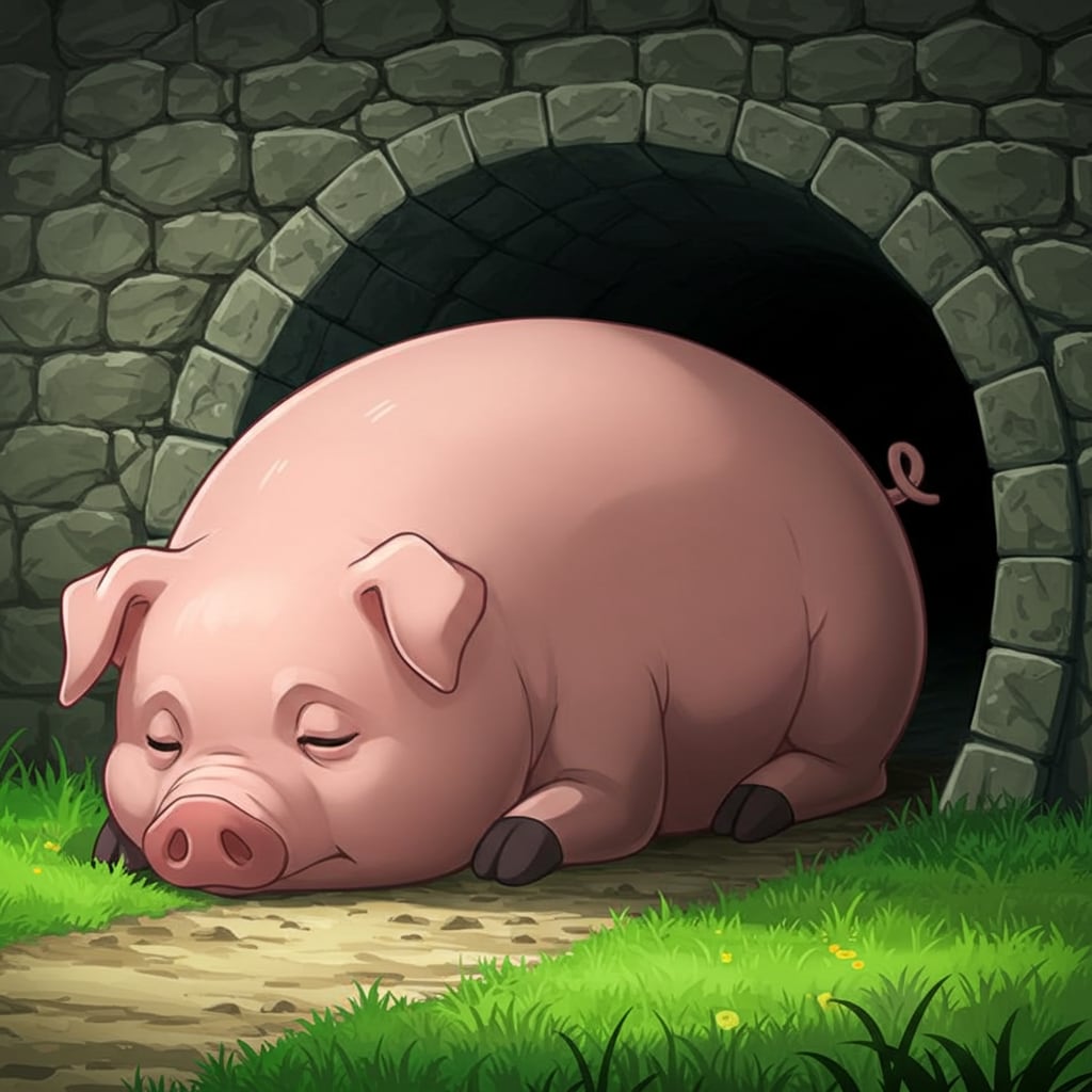 トンネルで豚寝る