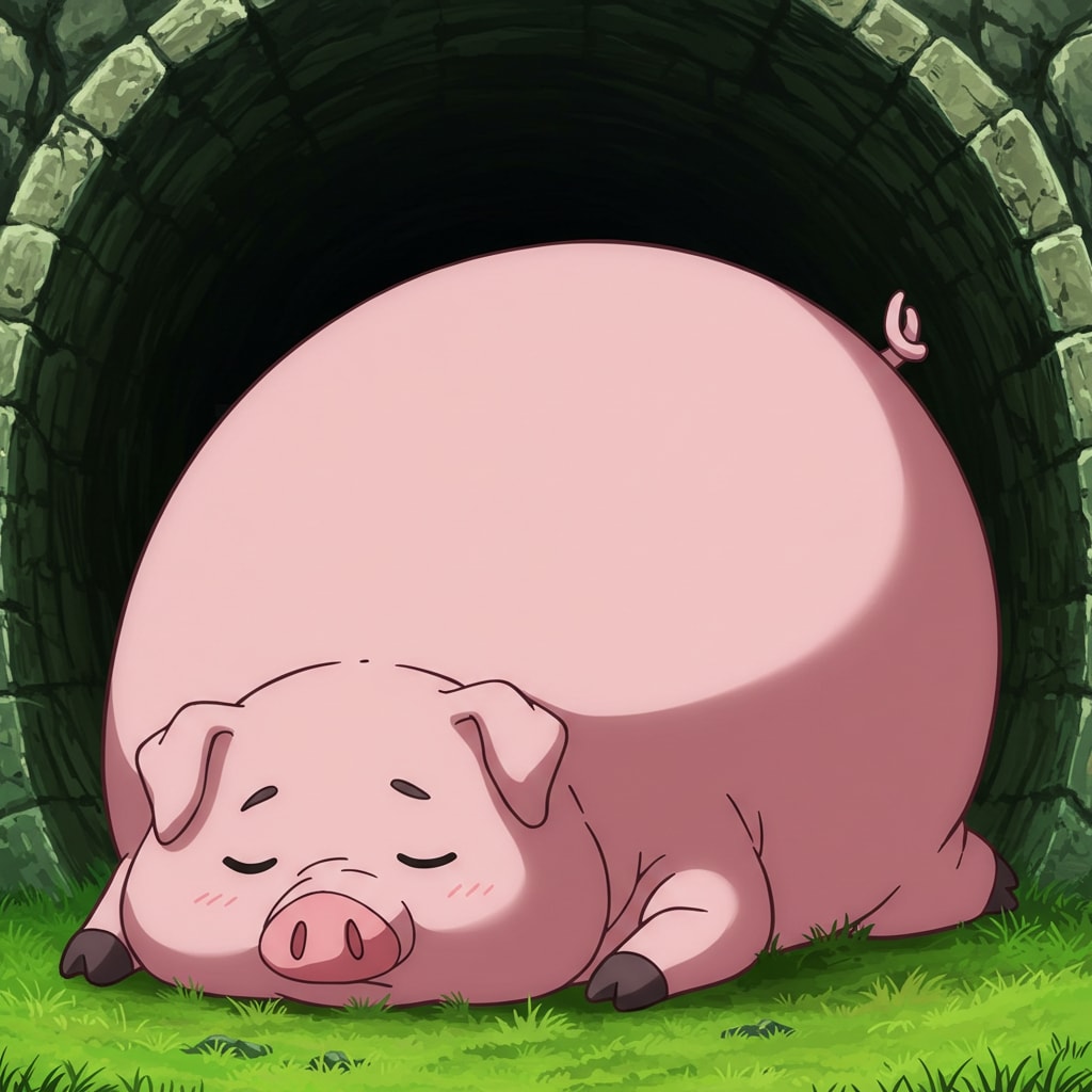 トンネルで豚寝る