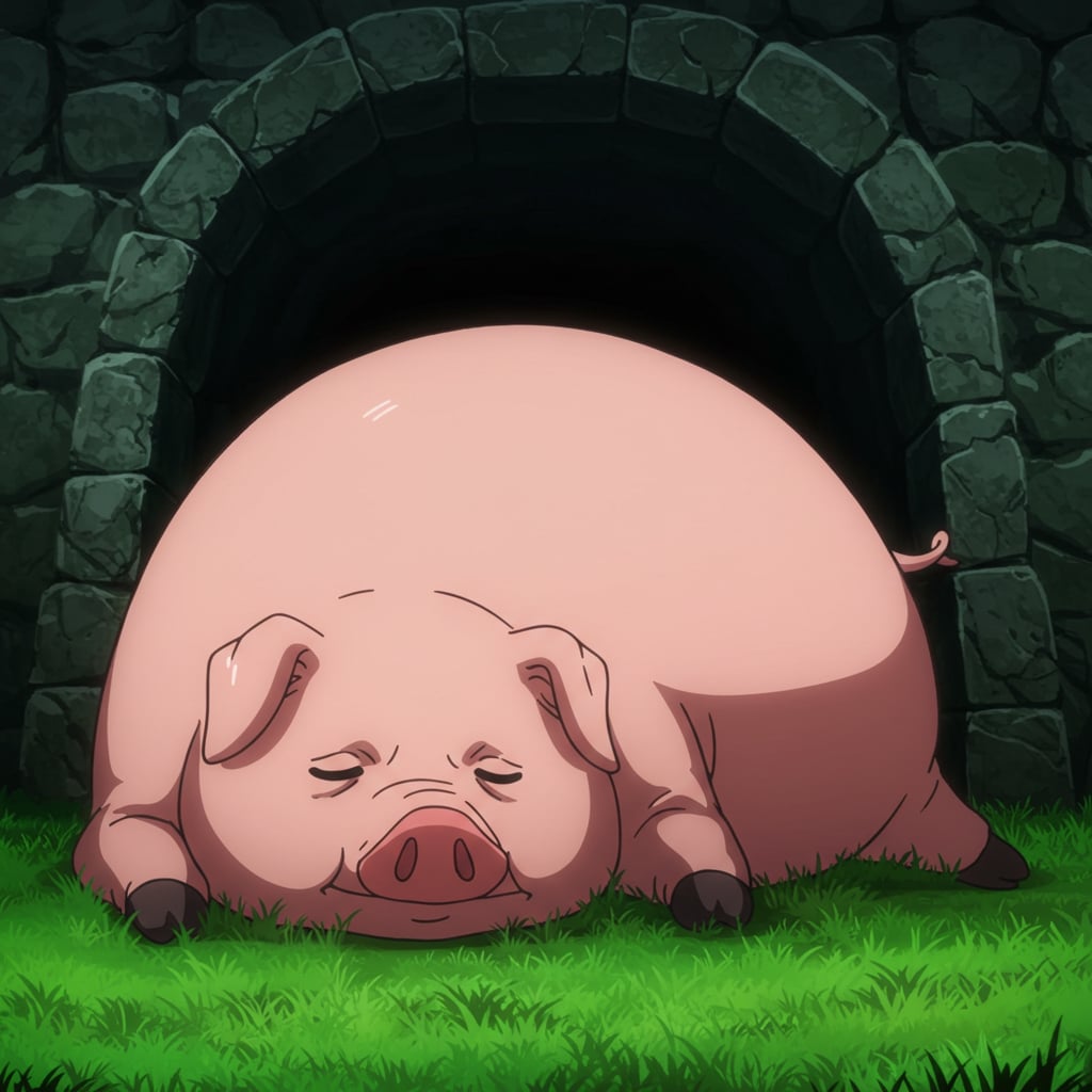 トンネルで豚寝る