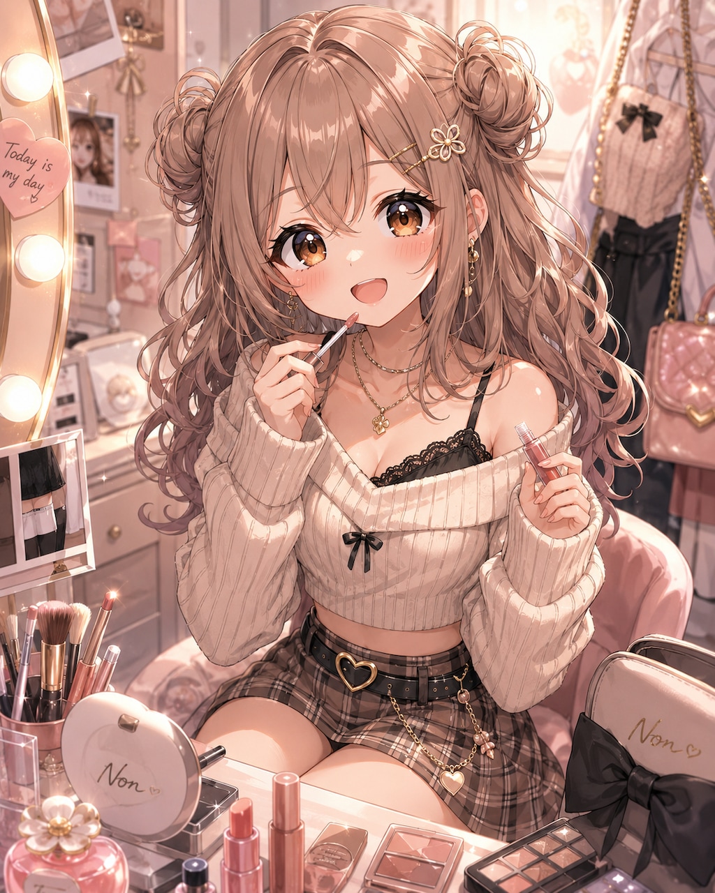おめかしのんぴぃ、ギャルかわメイク中♡
