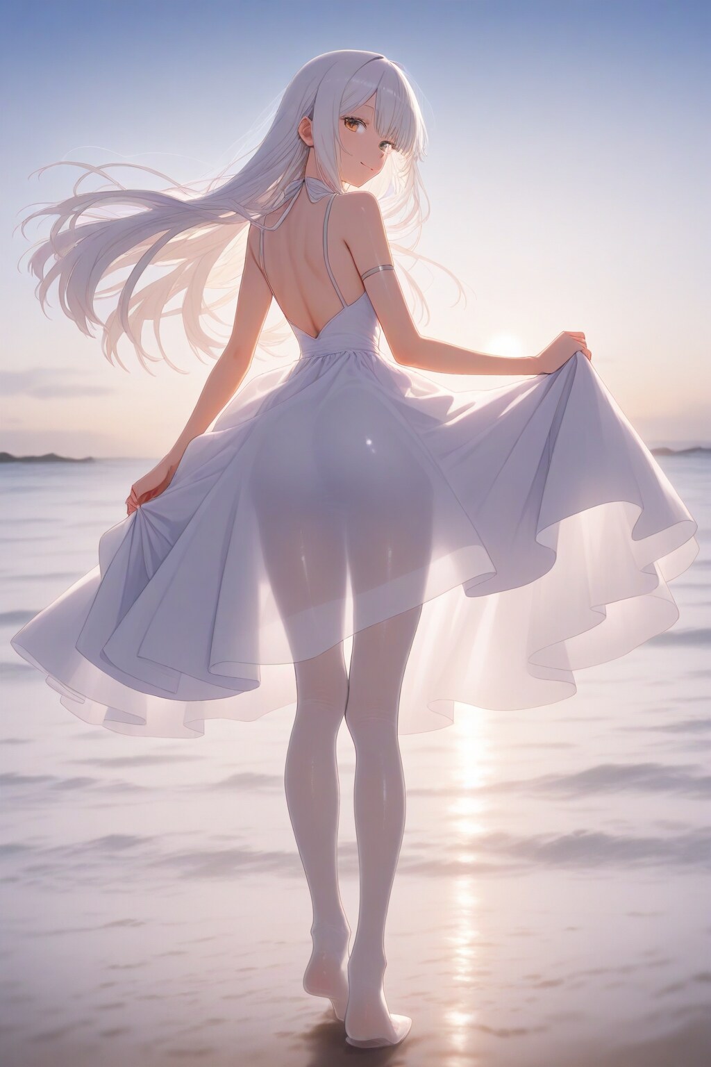 振り返る白い絹の服の女性（BUTTER版）