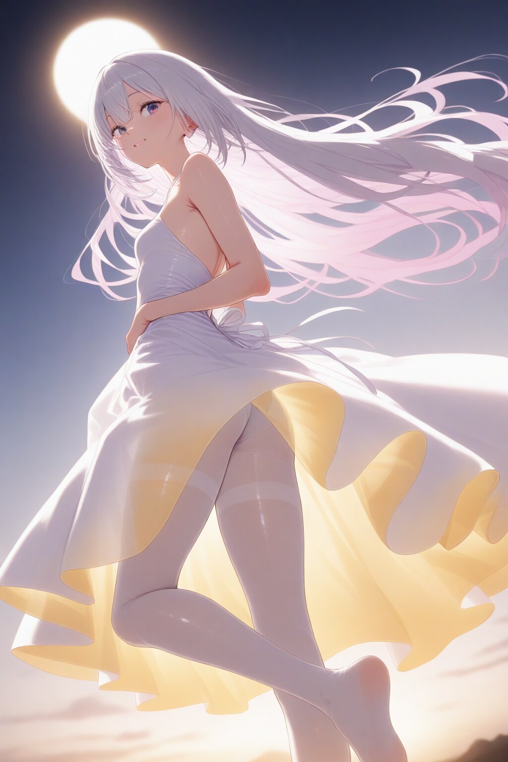 振り返る白い絹の服の女性（BUTTER版）