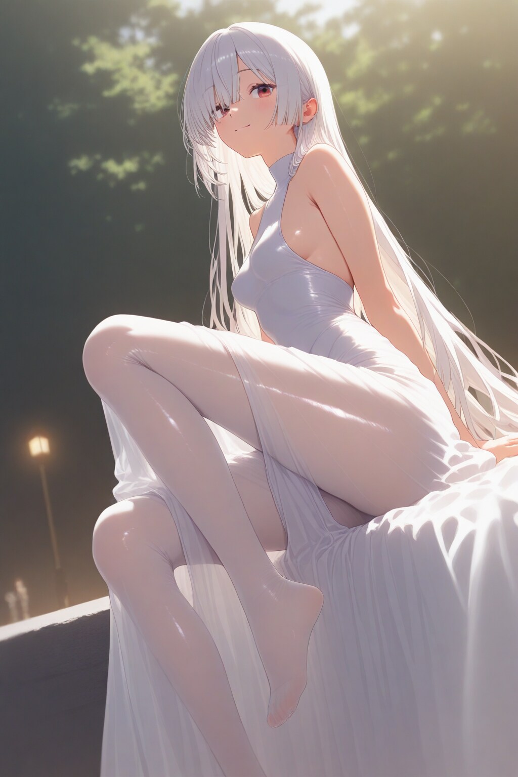 振り返る白い絹の服の女性（BUTTER版）