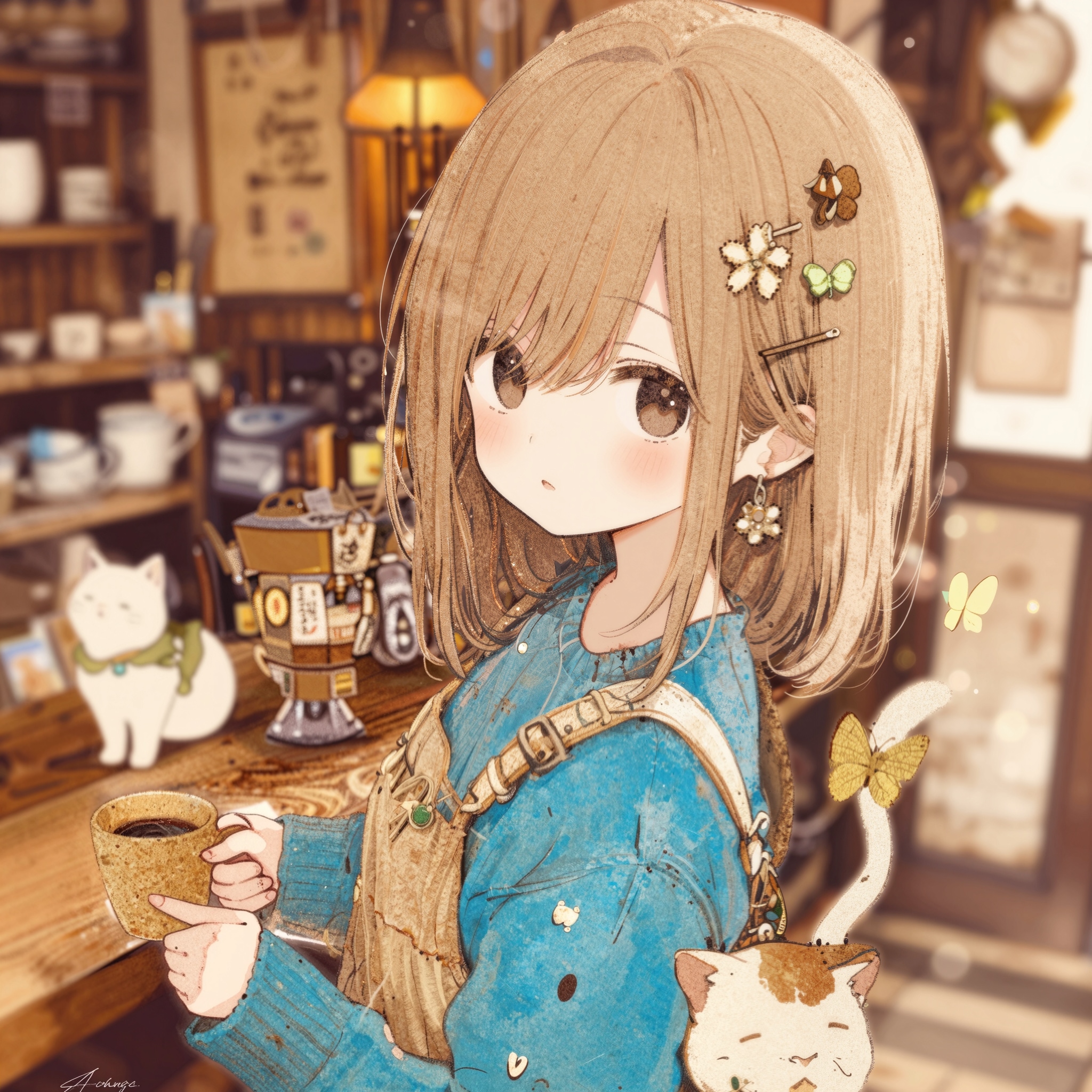 蝶々舞うねこ喫茶 | の人気AIイラスト・グラビア