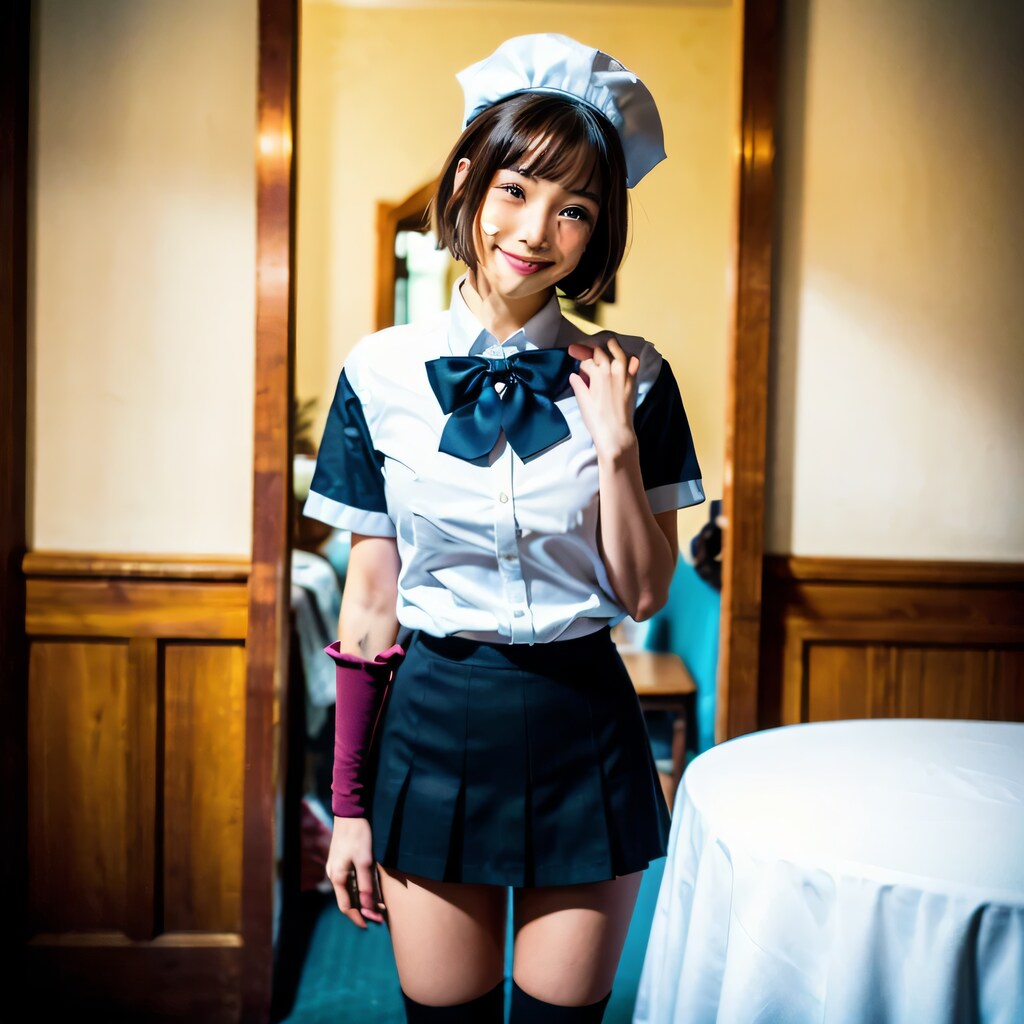 黒髪ボブでメイド服の美女１２