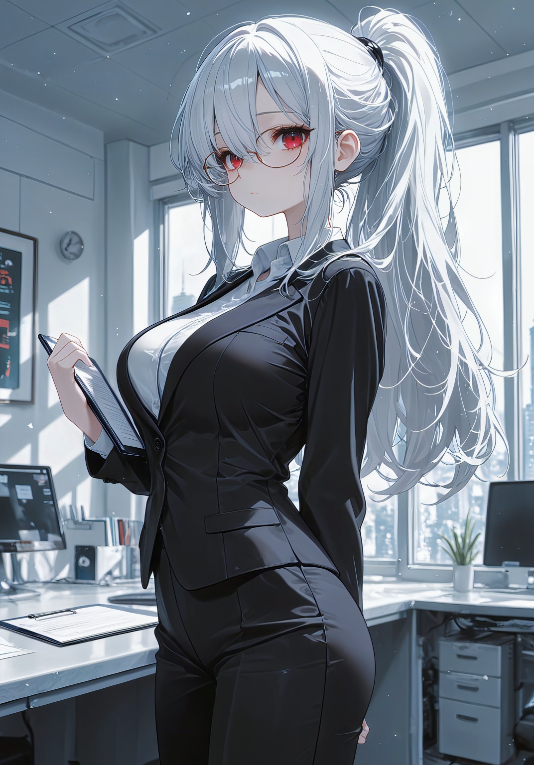 白銀のポニテスーツ