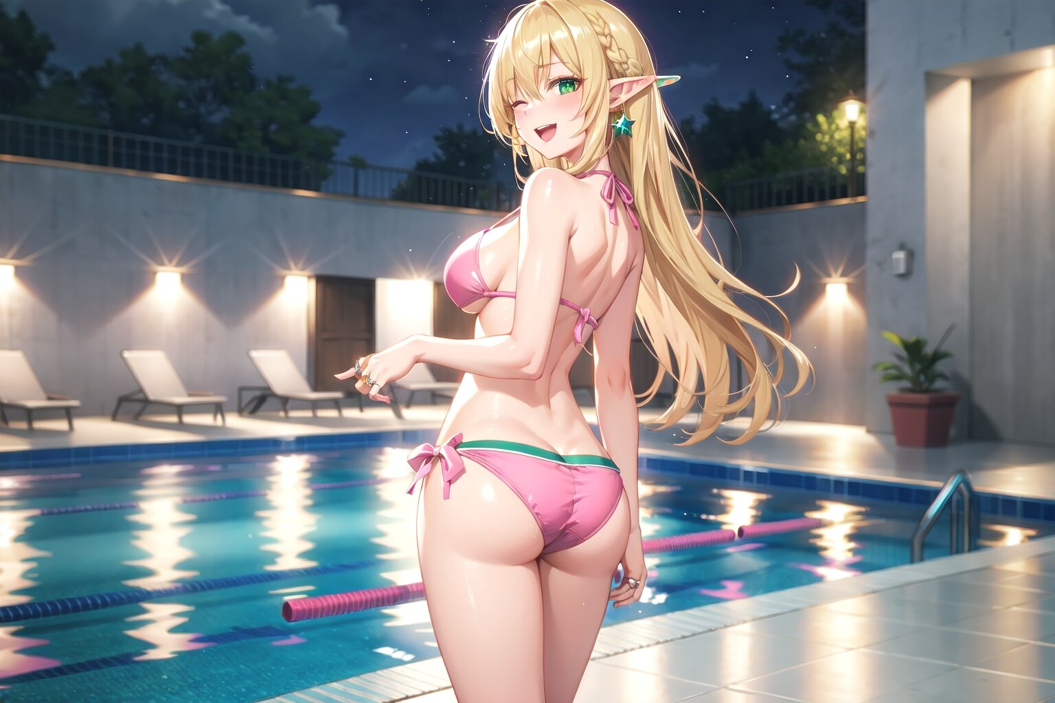 ピンクビキニのエルフの若奥様