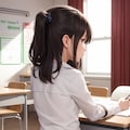 お勉強中の制服美少女 4枚目