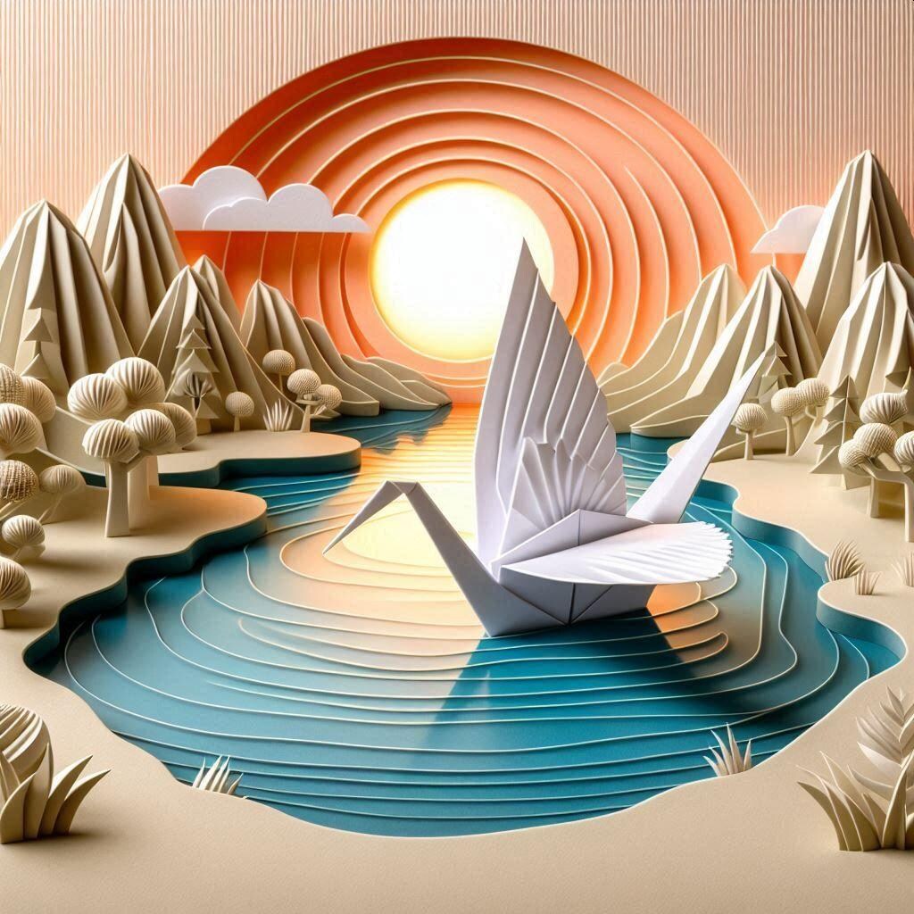 ペーパークラフトの鶴