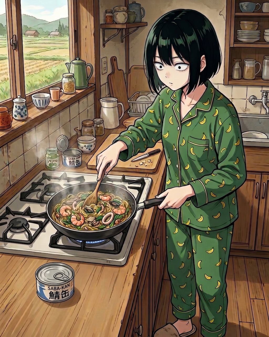 お昼は鯖缶のパスタ