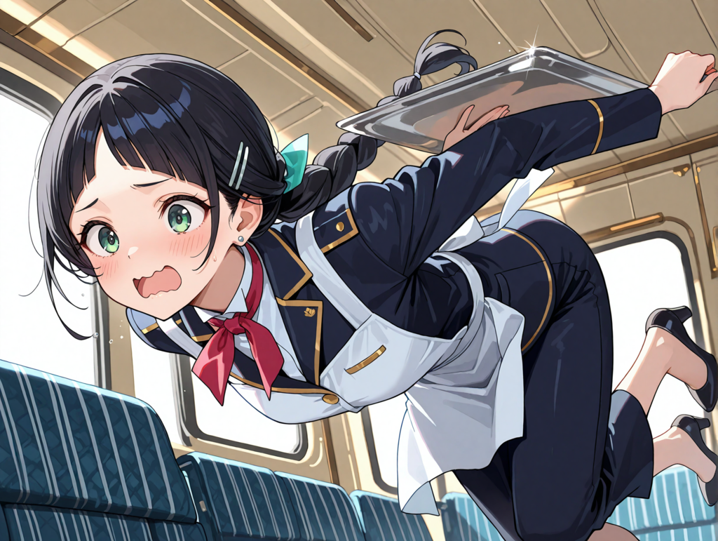 機内で転ぶこよみちゃん