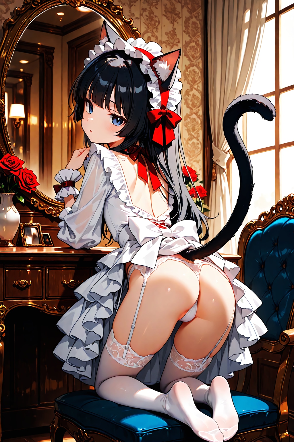 背伸びする猫メイドの休日