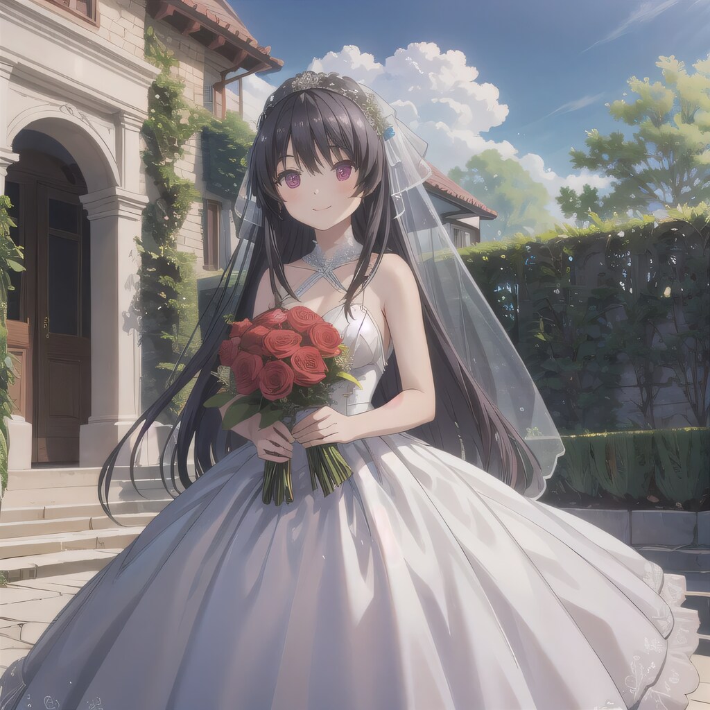 黒髪ロングでウェディングドレスの少女１０