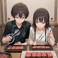 焼肉を食べる仲良し兄妹 3枚目