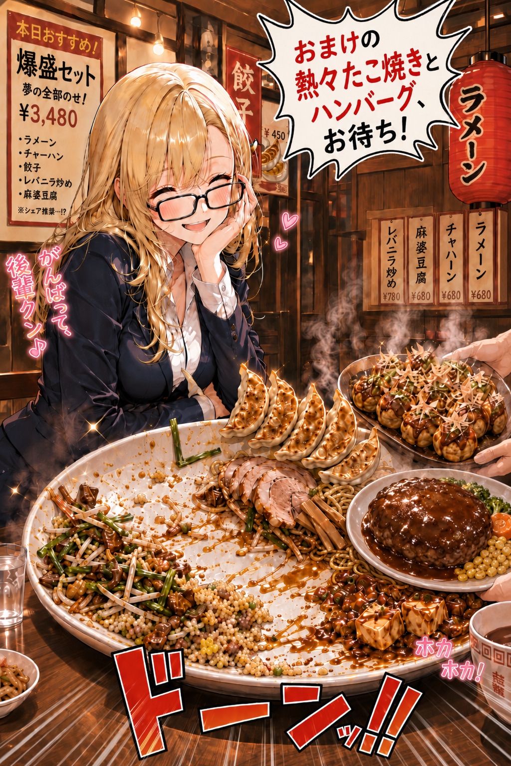 たこ焼きとハンバーグのおまけつき