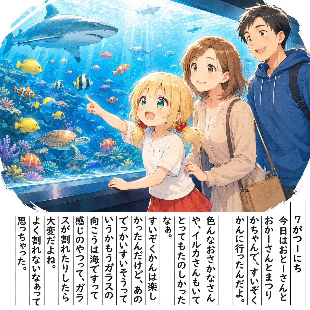 【絵日記】水族館にきたよ