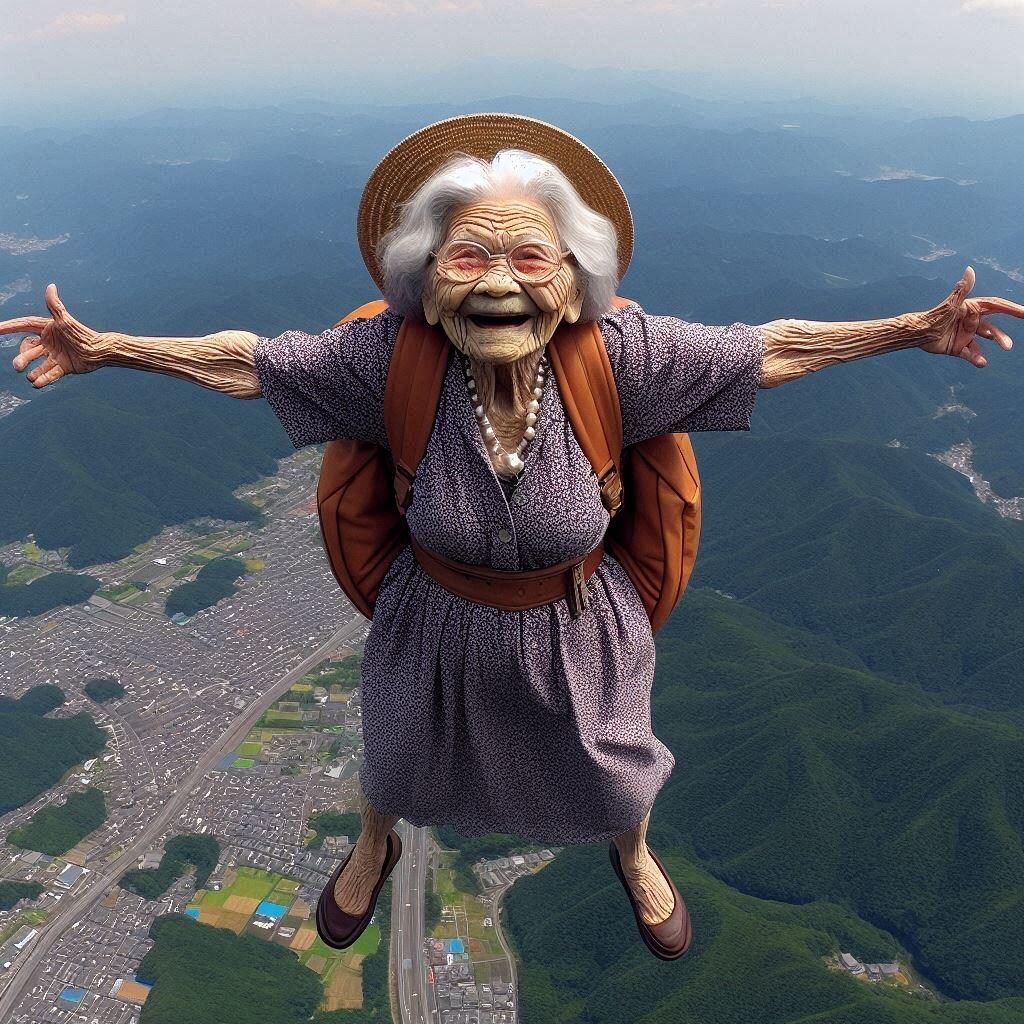 【謎画像・1300投稿記念】1300歳になったお祝いで胴上げされるおばあさん