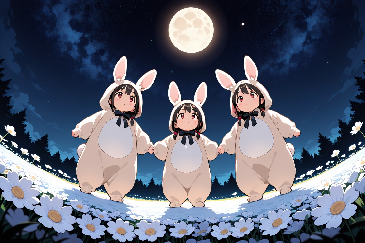 【#アルマゲスト】月に思いを馳せる子兎達「モデル: HARPY」 | の人気AIイラスト・グラビア