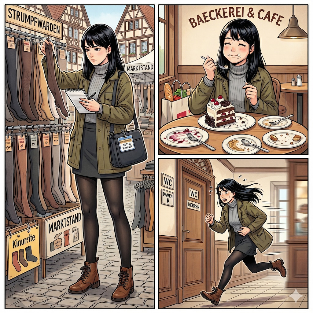 ドイツに居付くタイツ買い付けの逸材、ついつい五つのスイーツに食い付き胃痛で奔逸