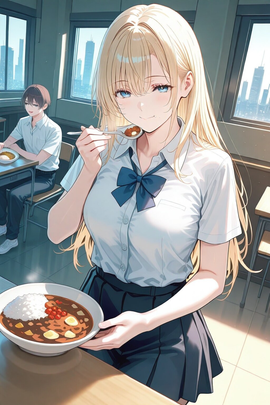 金髪さんカレーを食べる | の人気AIイラスト・グラビア