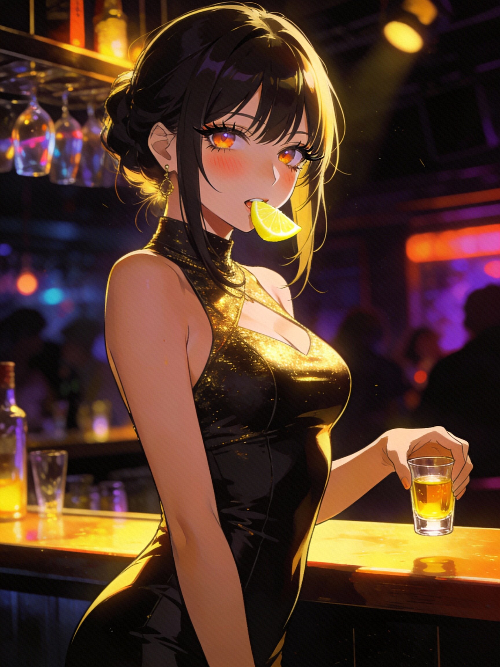 カウンターにお客さんいないので私もテキーラを。。。 | の人気AIイラスト・グラビア