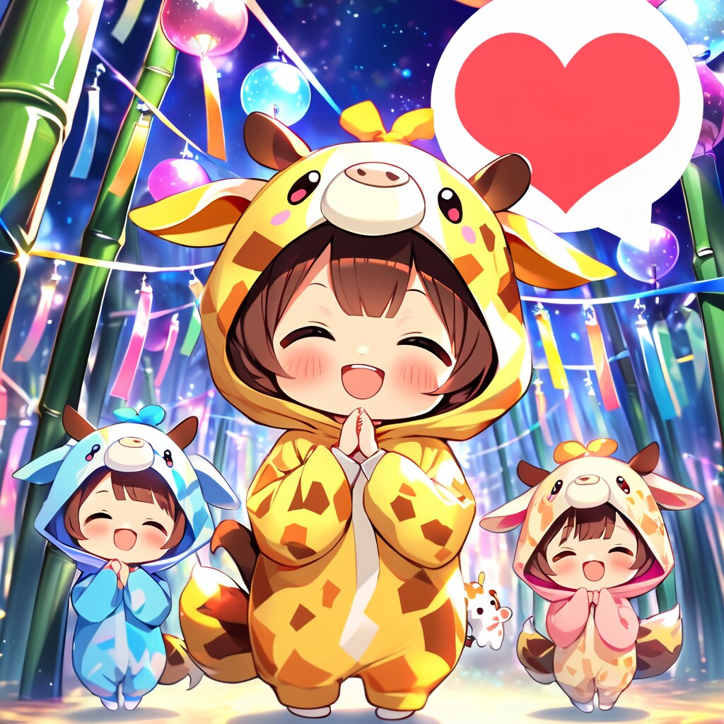 七夕とキリン着ぐるみちび子ちゃん | の人気AIイラスト・グラビア