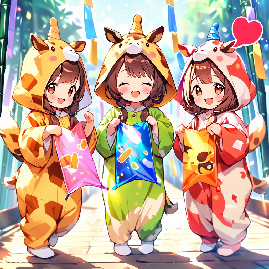 七夕とキリン着ぐるみちび子ちゃん