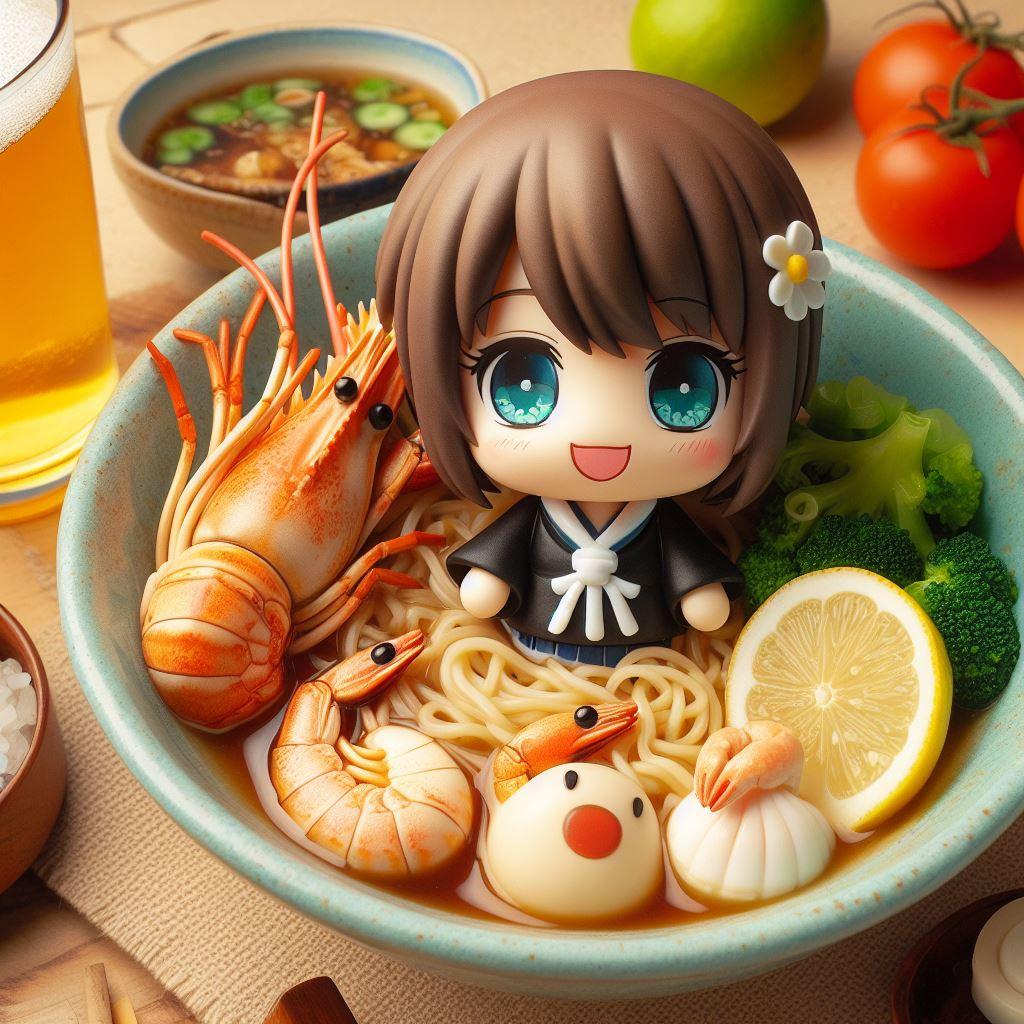ちびキャラ用のseafood noodle