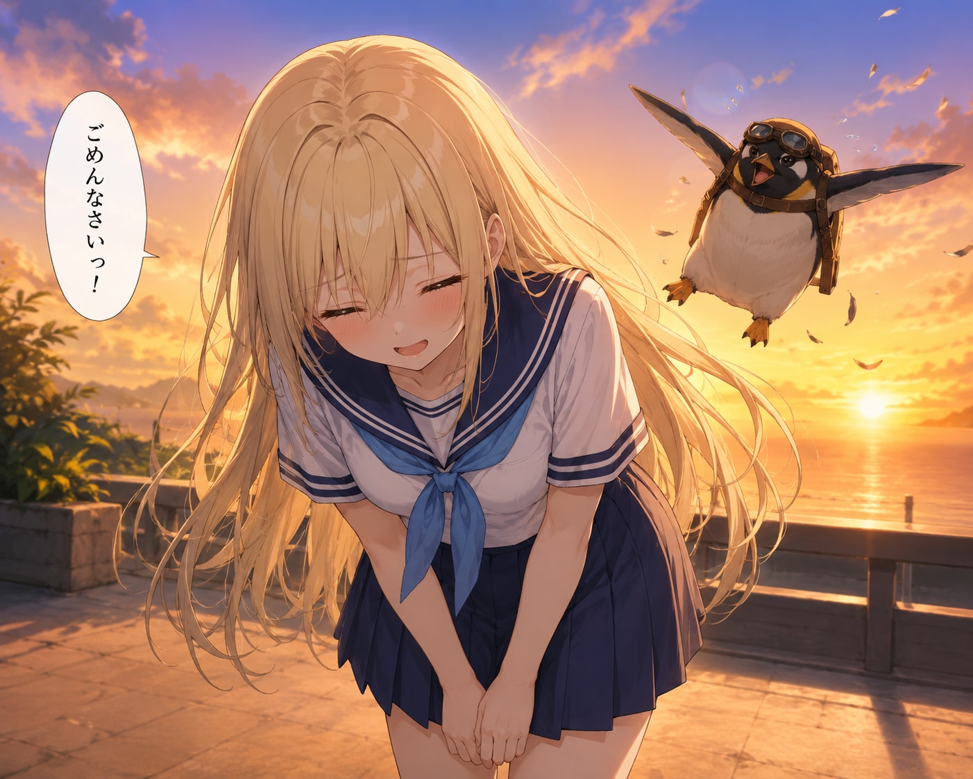 謝罪する夏の夕暮れちちぷいや　弾 | の人気AIイラスト・グラビア