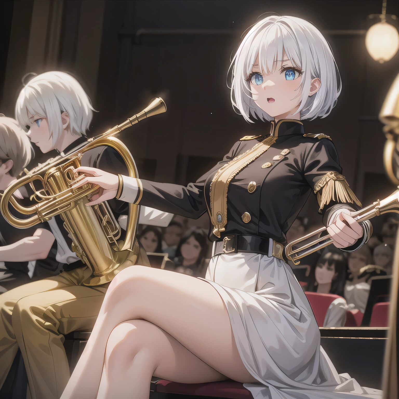 白髪ボブでブラスバンドの少女４ | の人気AIイラスト・グラビア