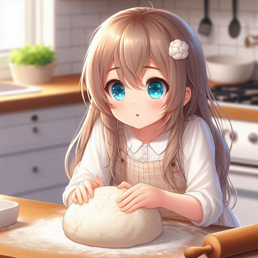 うどんを作っている小さな女の子