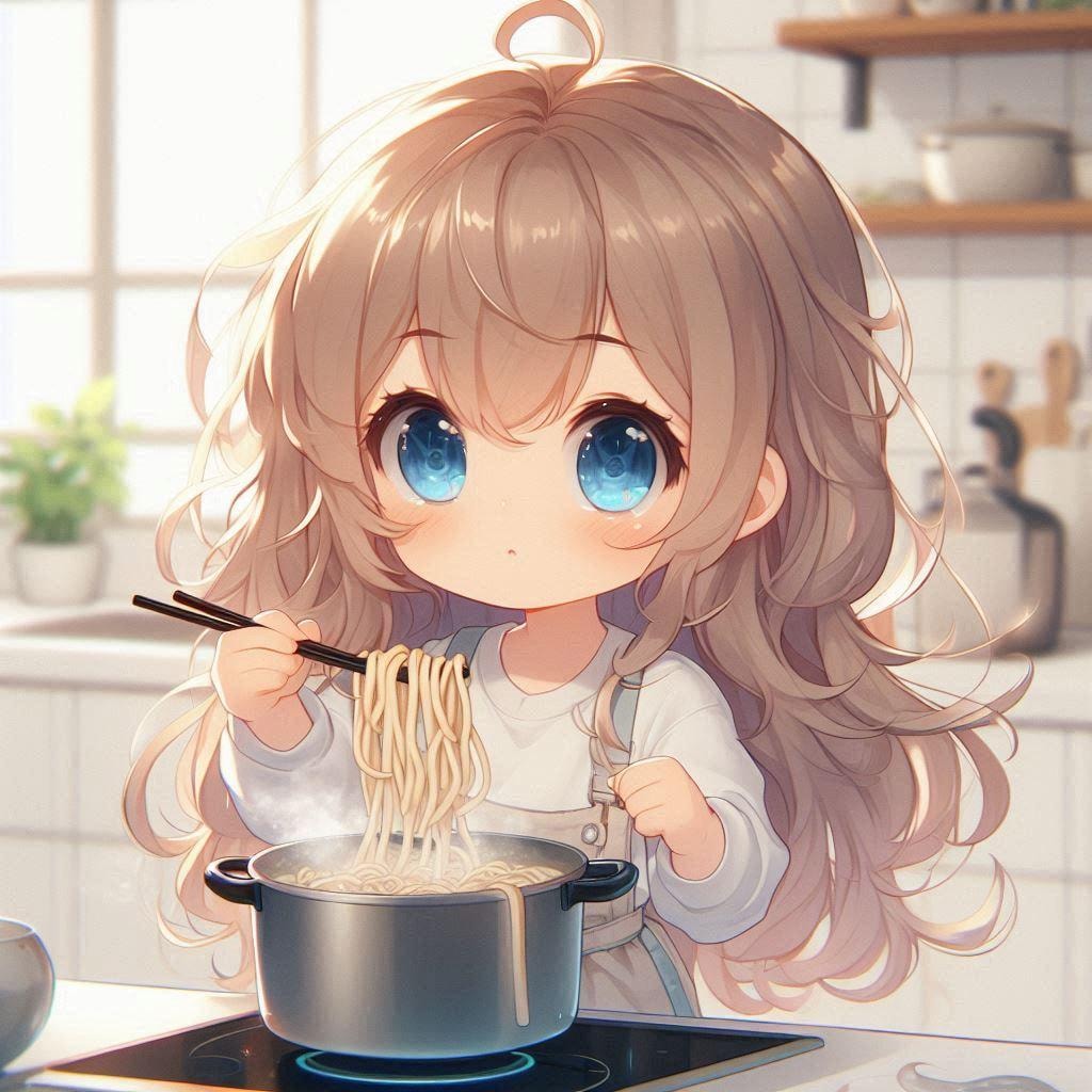 うどんを作っている小さな女の子