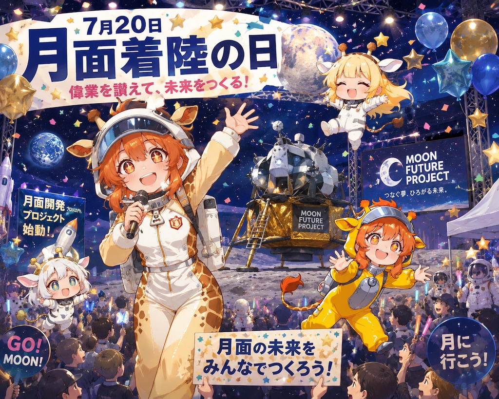 未知の惑星に足を踏み入れたキリン着ぐるみちび子ちゃん