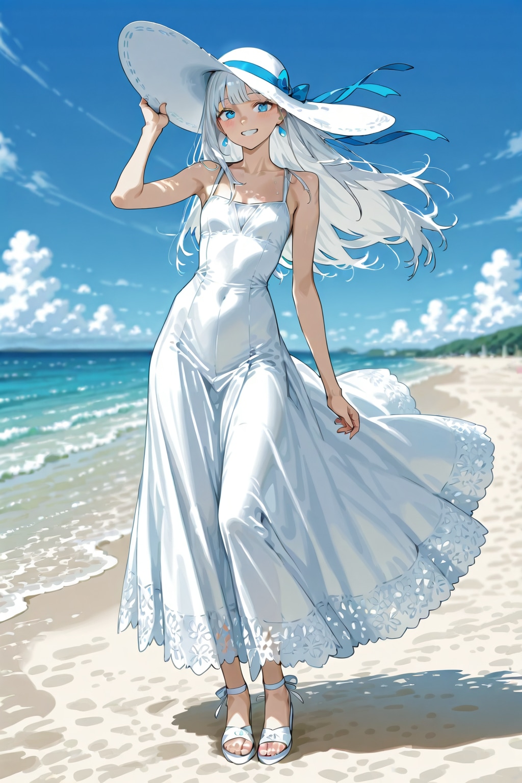 渚を散歩する女性 | の人気AIイラスト・グラビア