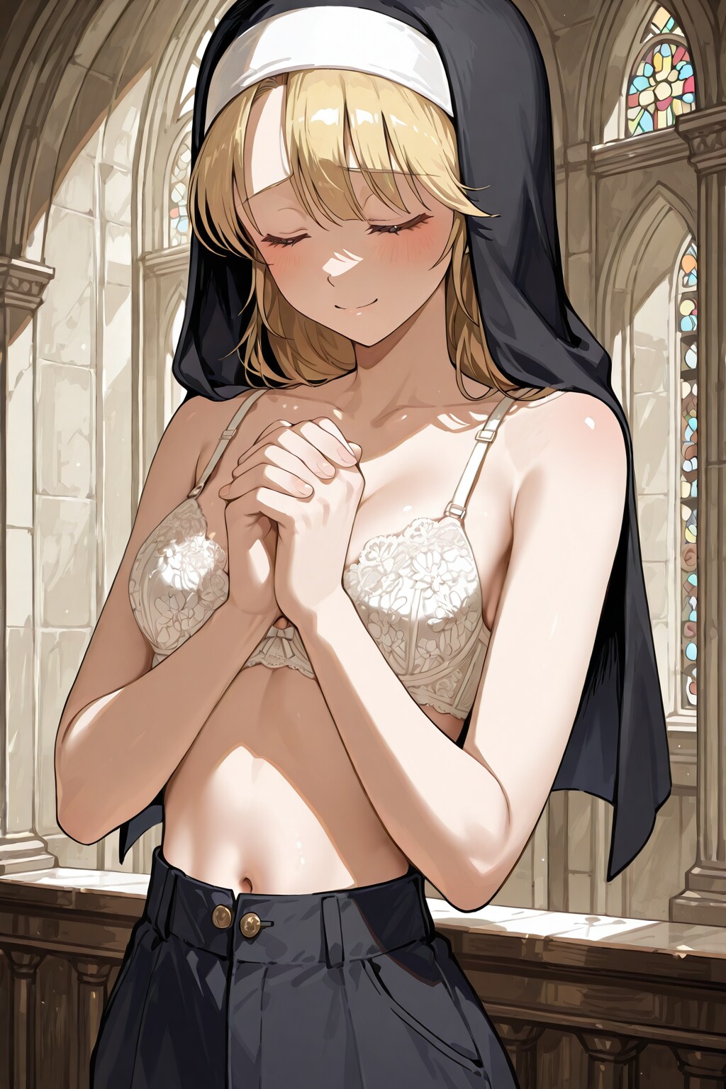 修道女のブラ姿のお祈り