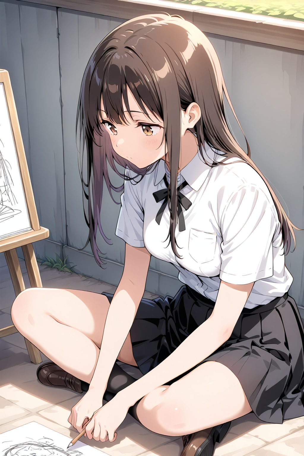 絵を描く女の子　あぐら成功