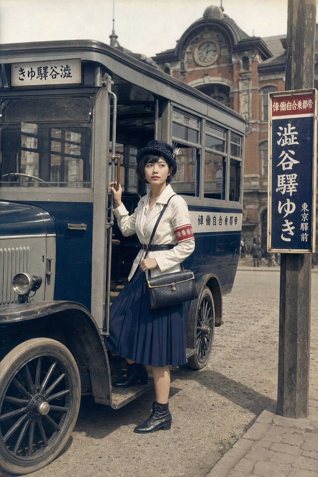 【大正ロマン】バスガール・大正時代の働くお姉さん( ⌖さん主催「大正の華やぐ時を纏う」/いちきりさん主催「働くお姉さん」エントリー作品) | の人気AIイラスト・グラビア
