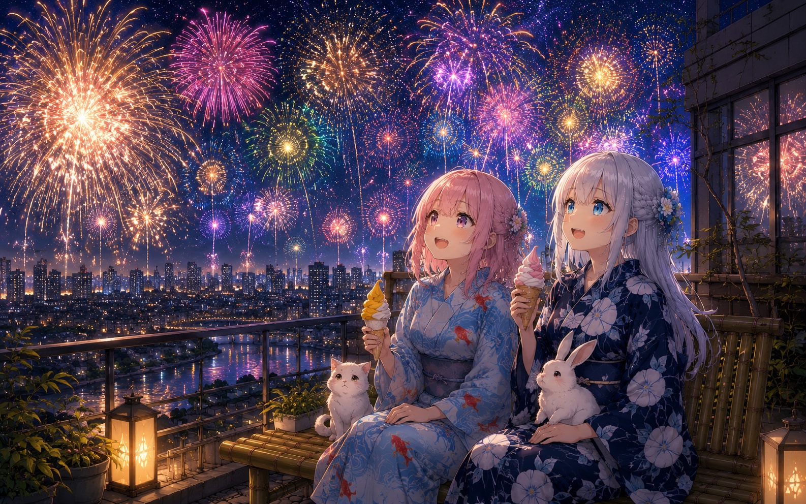 2人見上げる花火大会