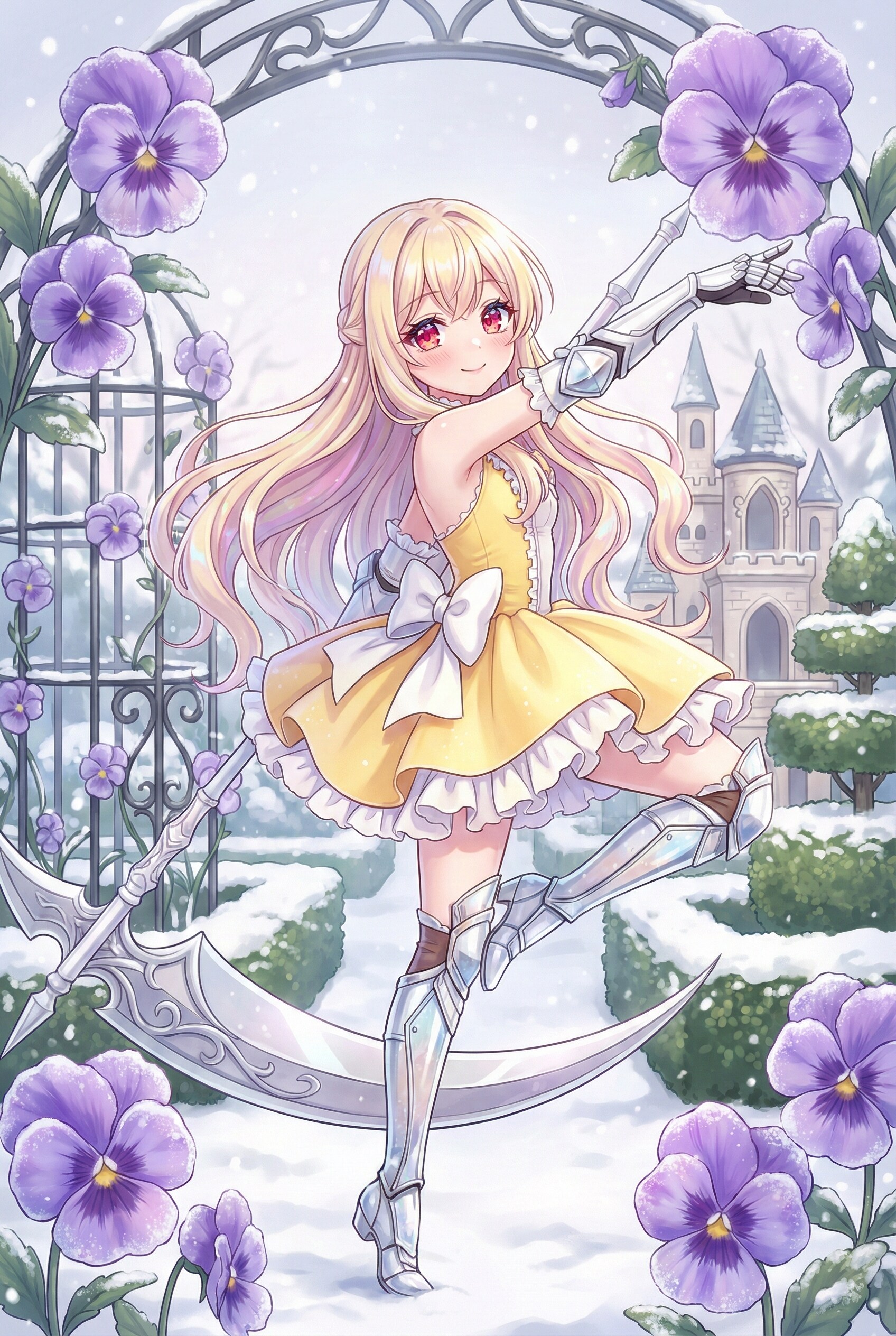 雪園の少女、紫菫と薔薇の旋律に舞う金髪 | の人気AIイラスト・グラビア